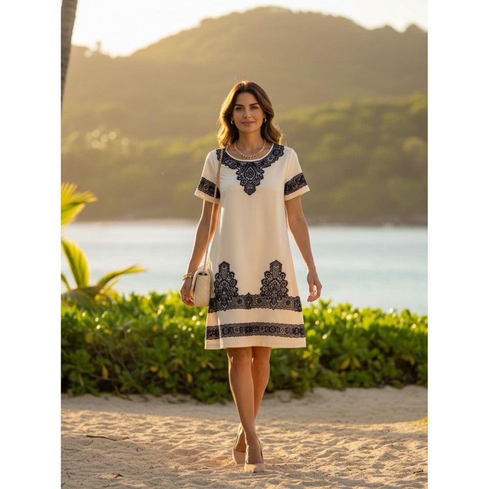 San & Soni Loka Petite Tunic Dress XXS Cream Beaded Embroidered Elegant Boho EUC - Picture 3 of 16